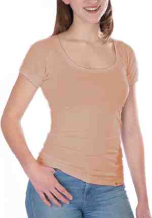 Foto: Confidenceforall dames premium anti zweet shirt met ingenaaide okselpads zijdezacht modal en verkoelend katoen maat m beige