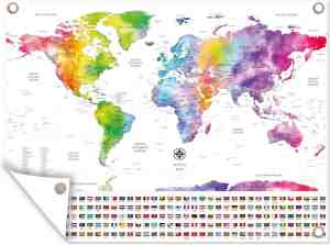 Foto: Tuin decoratie wereldkaart waterverf regenboog vlag 40x30 cm