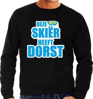 Foto: Apres ski trui deze skieer heeft dorst zwart heren   wintersport sweater   foute apres ski outfit kleding verkleedkleding s