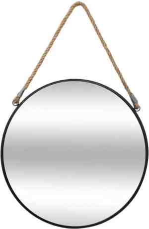 Foto: Ronde wandspiegel met touw   38 cm   zwartnaturel