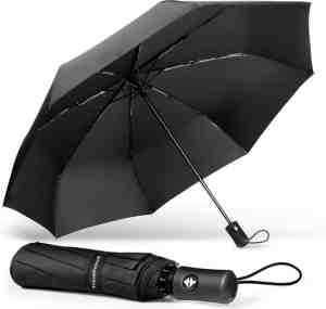 Foto: Travelhawk stormparaplu opvouwbaar   stormbestendig tot 100kmu   automatisch uitklapbaar   incl  beschermhoes   zwart