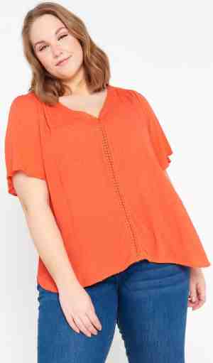 Foto: Paprika effen blouse in viscose met volantmouwen