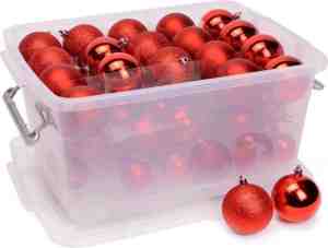 Foto: Christmas gifts kerstballen set rood   70 stuks kunststof kerstballen   incl  kerstballen opbergbox   456 cm