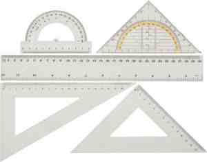 Foto: Liniaal set 5 stuks geodriehoek gradenboog liniaal geocollege driehoek