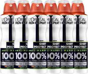 Foto: Loral paris men expert shirt protection deodorant   6 x 150 ml   spray   voordeelverpakking
