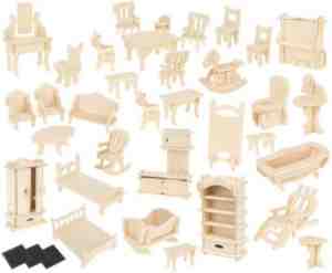Foto: Poppenhuis meubels   34 stuks   175 onderdelen   houten poppenhuis meubels