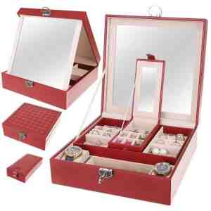 Foto: Beautylushh juwelen opbergdoos sieradendoos bordeaux rood 25 x 25x 9 cm