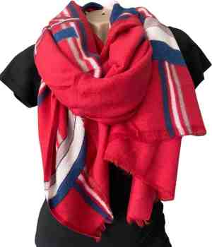 Foto: Lange warme dames sjaal omslagdoek rood 200 x 75 cm 5 