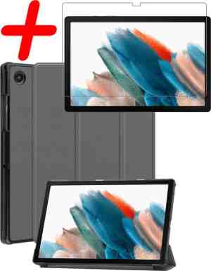 Foto: Samsung galaxy tab a8 hoes book case luxe hoesje met screenprotector   samsung tab a8 screen protector   samsung tab a8 hoesje book case hoes   grijs