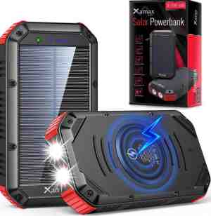 Foto: Xamax solar powerbank 30 000 mah charger qi draadloze oplader   zonne energie   snellader voor iphone samsung externe batterij usb c usb a micro usb