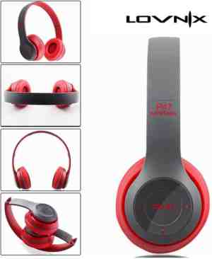 Foto: Lovnix p47 bluetooth koptelefoon draadloze headset wireless headphones grijs rood