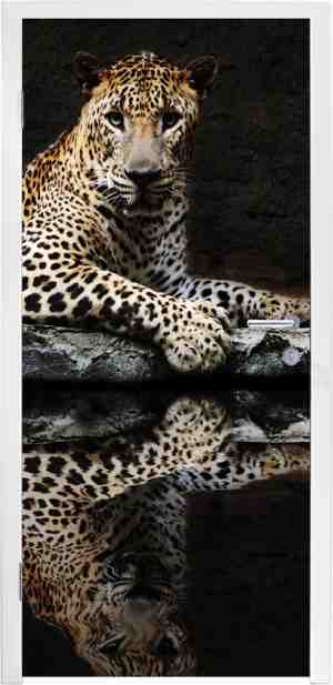 Foto: Deursticker luipaard   water   bos   80x205 cm   deurposter