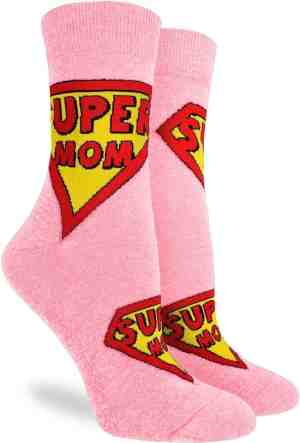Foto: Supermom   grappige sokken   one size   roze   cadeau voor haar   huissokken   moederdag   verjaardag   superman   geschenk moeder   mama   vrouw