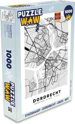Foto: Puzzel stadskaart dordrecht grijs wit legpuzzel 1000 stukjes volwassenen plattegrond