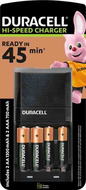 Foto: Duracell batterijlader laadt op in 45 minuten inclusief 2 aa en 2 aaa batterijen