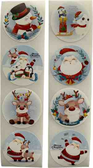 Foto: 40 kerst stickers merry christmas 5 stuks per motief rendier kerstman sneeuwpop diertjes blauw wit rood groen doorsnede 2 5 cm nummer 1