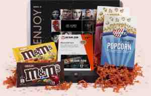 Foto: Filmpakket   filmbox cadeau met jimmys popcorn mms filmcadeaukaart voor een mooi avondje thuisbios   met optioneel persoonlijk bericht