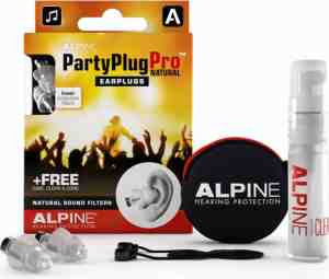Foto: Alpine partyplug pro natural premium oordoppen voor festivals concerten en muziekevenementen 21 db uniek lineair filter voorkomt gehoorschade herbruikbaar transparant