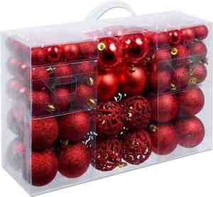 Foto: Christmas gifts kerstballen set rood   100 kunststof kerstballen   verschillende afwerkingen   346 cm