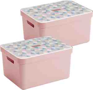 Foto: Sunware sigma home opbergbox 32l 2 boxen 2 deksels roze triangel