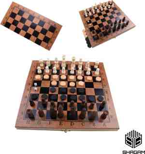 Foto: Schaakbord dambord backgammon 39 x cm schaakspel schaakset schaken dammen met schaakstukken 3 in 1 bordspel chess hout opklapbaar