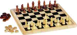 Foto: Chad valley houten dambord en schaakbord