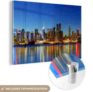 Foto: Muchowow glasschilderij   skyline is s nachts new york   120x80 cm   acrylglas schilderijen   foto op glas