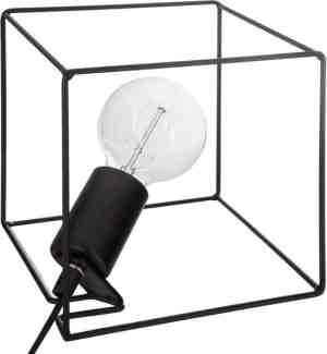 Foto: Metalen lamp zwart vierkant   tafellamp zwart metaal   eigentijdse metalen lamp met draden   hoogte 18