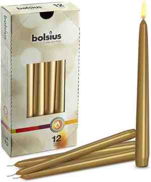 Foto: Bolsius gotische kaarsen goud 24524 12 stuks   1 pak   12 gouden kaarsen