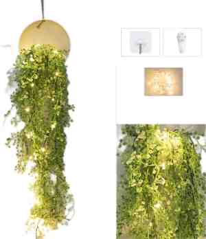 Foto: Wand decoratie ronde stijlvolle muur plantenbak set met hak spijker led verlichting en kunstbloemen diy bloemstuk bloempot hangende ijzeren wit kunst groene wijnstok