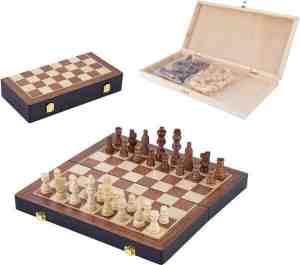 Foto: Houten chess schaakspel 28 x cm cassette afsluitbaar
