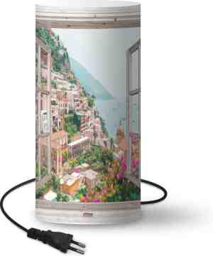 Foto: Lamp nachtlampje tafellamp slaapkamer doorkijk itali bloemen zee kust stad bergen 54 cm hoog 24 8 cm inclusief led lamp