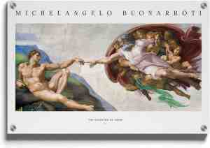 Foto: Walljar michelangelo buonarroti de schepping van adam muurdecoratie acrylglas schilderij 80 x 120 cm