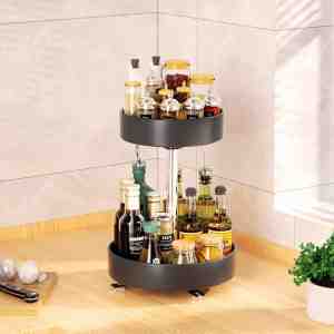 Foto: Roterend kruidenrek metalen kruidenbak lazy susan organizer voor voorraadkast draaitafel organizer voor keuken kast koelkast badkamer in hoogte verstelbaar 9 8 en 7 9 in diameter 2 lagen zwart 