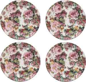 Foto: Haes deco ontbijtborden set van 4 formaat 21x2 cm kleuren roze bedrukt porselein collectie pink flowers servies kleine borden