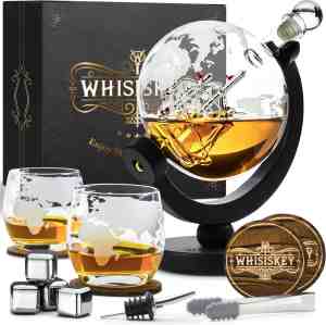 Foto: Whisiskey whiskey karaf wereldbol luxe whisky set 0 9 l decanteer incl 4 rvs stones 2 glazen extra accessoires