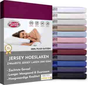 Foto: Double jersey hoeslaken   hoeslaken 90x20030 cm   100 katoen burgundy