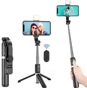 Foto: Selfie stick 3 in 1 tik tok selfiestick universeel fill light tripod monopod met afstandsbediening geschikt voor samsung iphone