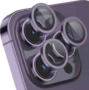 Foto: Iphone 14 pro max camera lens protector dieppaars roestvrij staal gehard glas screenprotector
