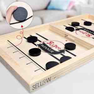 Foto: Sellow sling puck de nieuwste hype slingpuck puck game gezelschapsspel bordspel speelgoed kind en gezin tafelhockey slingshot game gezelschapsspel hockey game sjoelen foosball
