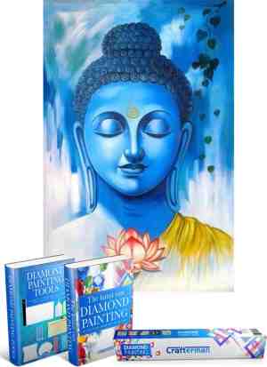 Foto: Crafterman diamond painting pakket volwassenen   prachtige blauwe boeddha   30x40cm   volledige bedekking   vierkante steentjes   met tijdelijk 2 e books
