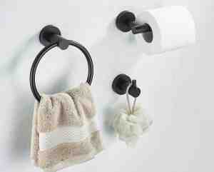 Foto: Blackline ts premium badkamer accessoires set 2 mat zwart handdoekring toiletrolhouder handdoekhaak badkamer accessoires set 
