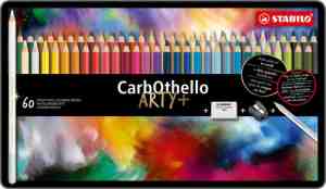 Foto: Stabilo carbothello   kalkpastel kleurpotloden   metalen etui   60 kleuren   speciale puntenslijper   kneedgum   doezelaar