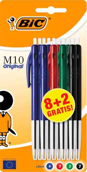 Foto: Bic m10 original balpennen met kliksysteem medium punt 1 0 mm   blauw zwart groen rood   pak van 82 stuks