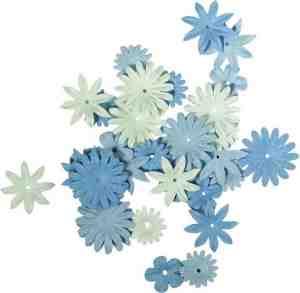 Foto: 72x stuks papieren knutsel bloemen blauw hobby en knutsel materialen