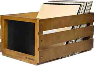 Foto: Navaris opbergkist voor lps met krijtbord houten krat platen opbergbox 50 80 kist van hout in vintage stijl donkerbruin