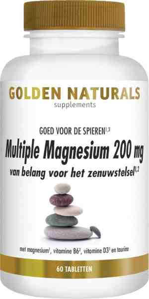 Foto: Golden naturals multiple magnesium 200 mg 60 veganistische tabletten
