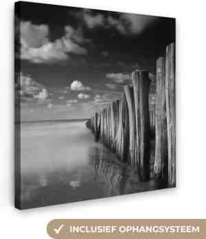 Foto: Canvas schilderij stormachtig weer zwart wit fotoprint   20x20 cm   wanddecoratie