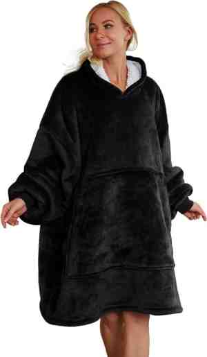 Foto: Jaxy hoodie deken   snuggie   snuggle hoodie   fleece deken met mouwen   hoodie blanket   zwart