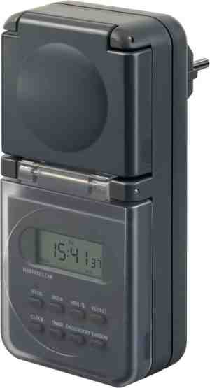 Foto: Brennenstuhl digitale timer weekschakelklok ip 44 tijdschakelaar met stopcontact voor buitengebruik hogere contactbescherming antraciet